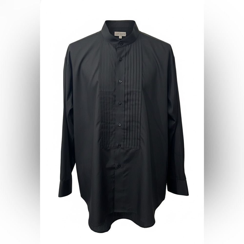 LUCASINI Elegant Men's  black tuxedo Shirt